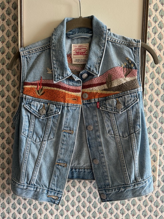 Levi's Jackets & Blazers - Levi's Light Blue Denim Vest with Sunset Desert Embroidery